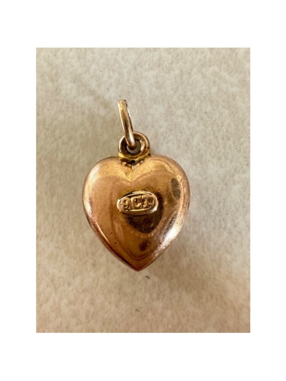 Antique 9k Gold Puffy Heart Pendant with Sapphire Victorian - Picture 4 of 7